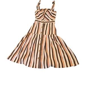 Gianni Bini Small Striped Tie Strap Midi Dress Button Front Lined